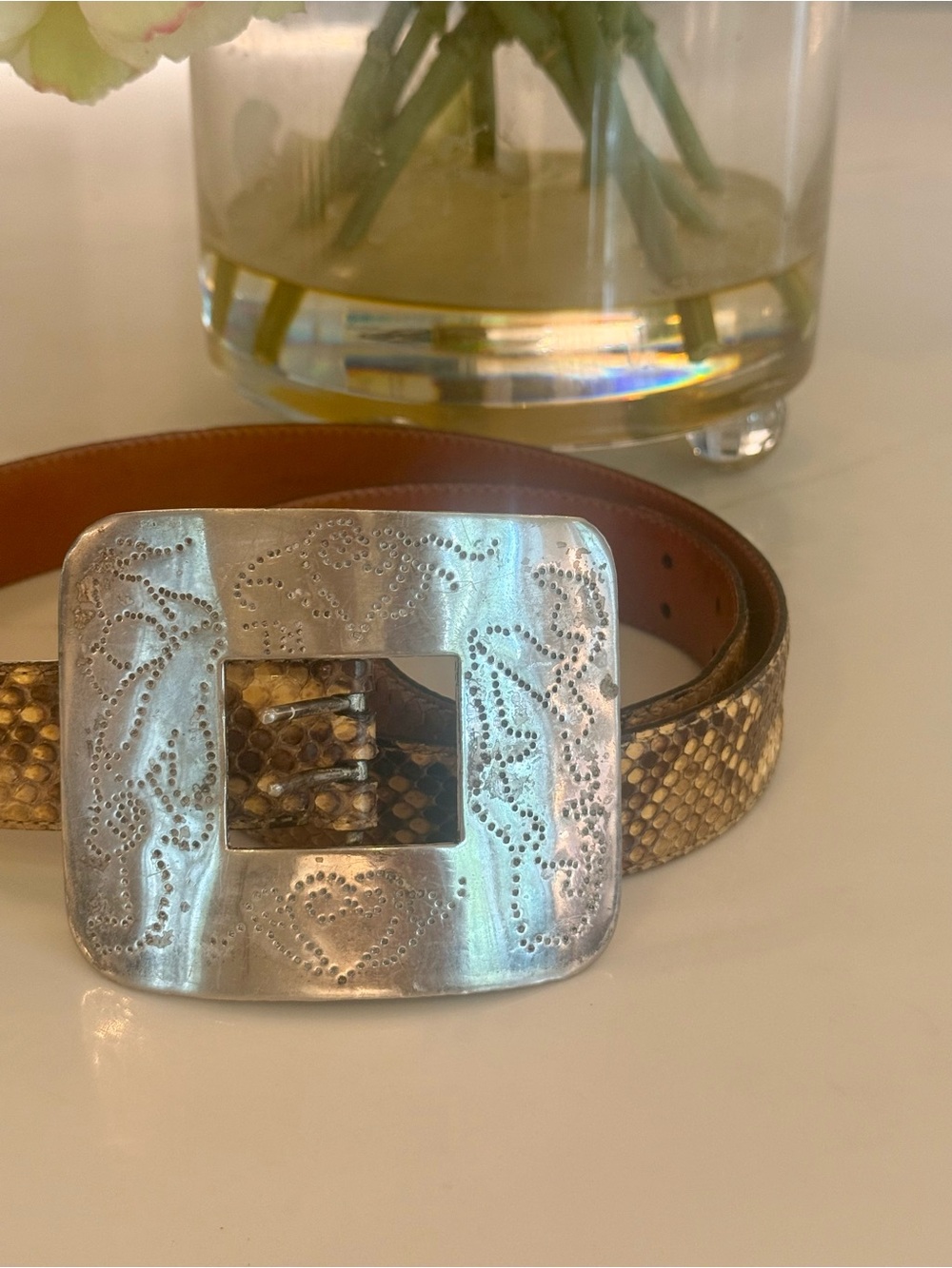Vintage Ralph Lauren Collection Python belt w/ hand tooled silver plated buckle - Picture 3 of 12